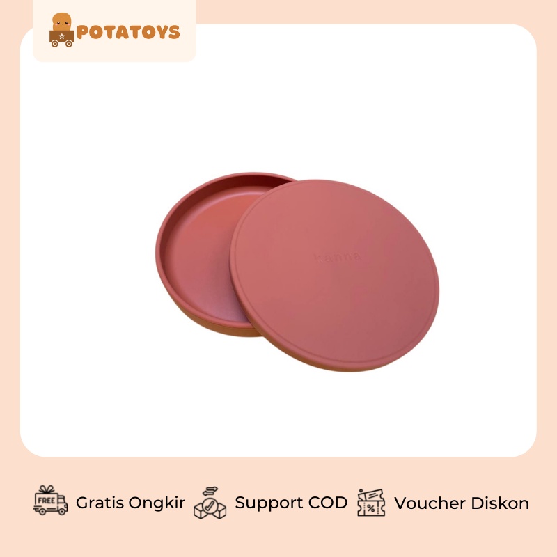 [ Potatoys ] Premium Silicone Plate With Lid / Piring Makan MPASI Anak Piring Silikon + Tutup