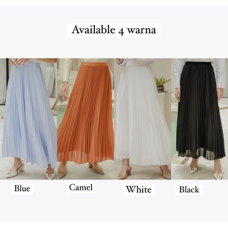 Chiffon Pleats Skirt Light Blue Camel White Black Benang jarum benangjarum S M L XL buttonscarves na