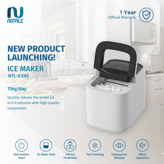 Notale Ice Maker Mesin Pembuat ES Batu Rumah Cafe Kantor 15kg per Hari