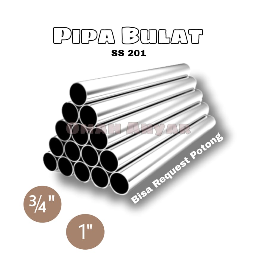 Pipa Bulat Stainless Steel 3/4 1 Huben Panjang 3 Meter