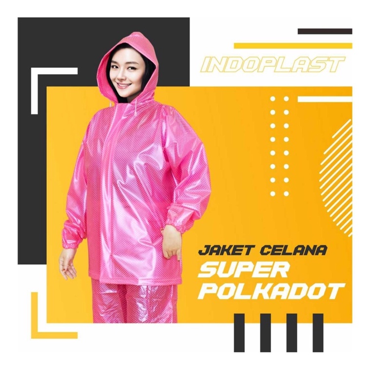 Jas Hujan Jaket Celana Super Polkadot Pink &amp; Biru