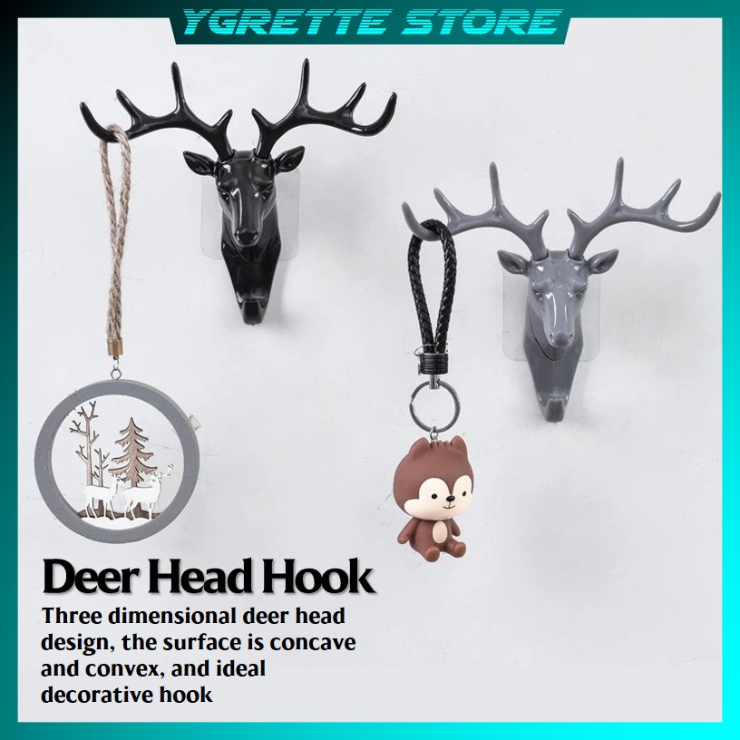 YGRETTE - KAPSTOK MODEL KEPALA KIJANG RUSA DEER HEAD HOOK GANTUNGAN KUNCI SERBAGUNA DINDING WALL HOOK ANTLER