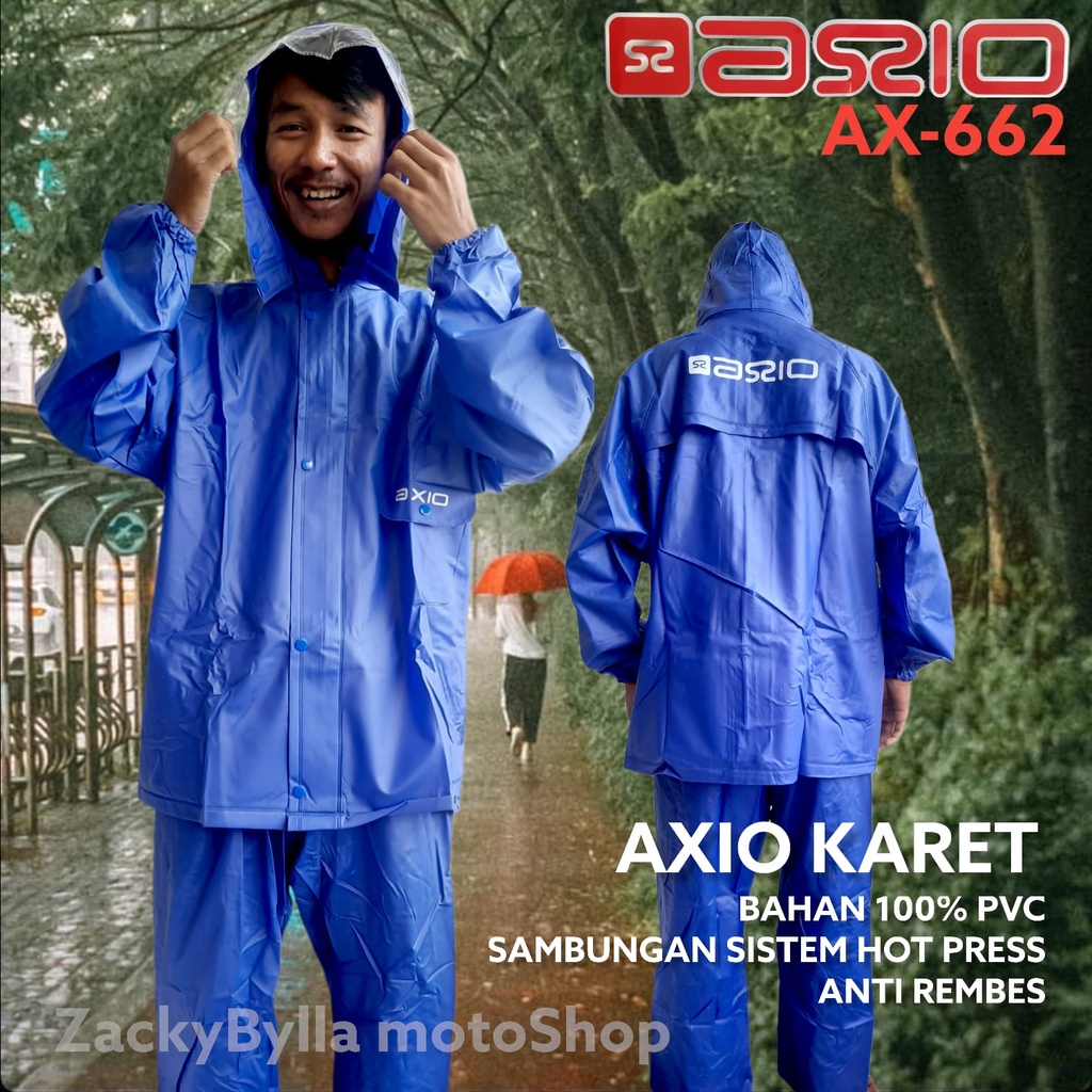 Jas Hujan AXIO Karet AX-662 Navy Blue / Biru Dongker, Full Press,  Anti Rembes