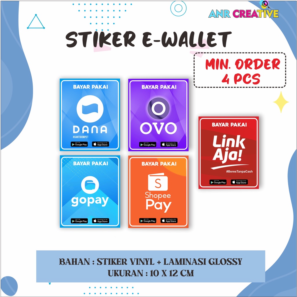 STIKER OVO, DANA, SHOPEEPAY, GOPAY, LINKAJA / STIKER E-WALLET + LAMINATING GLOSSY