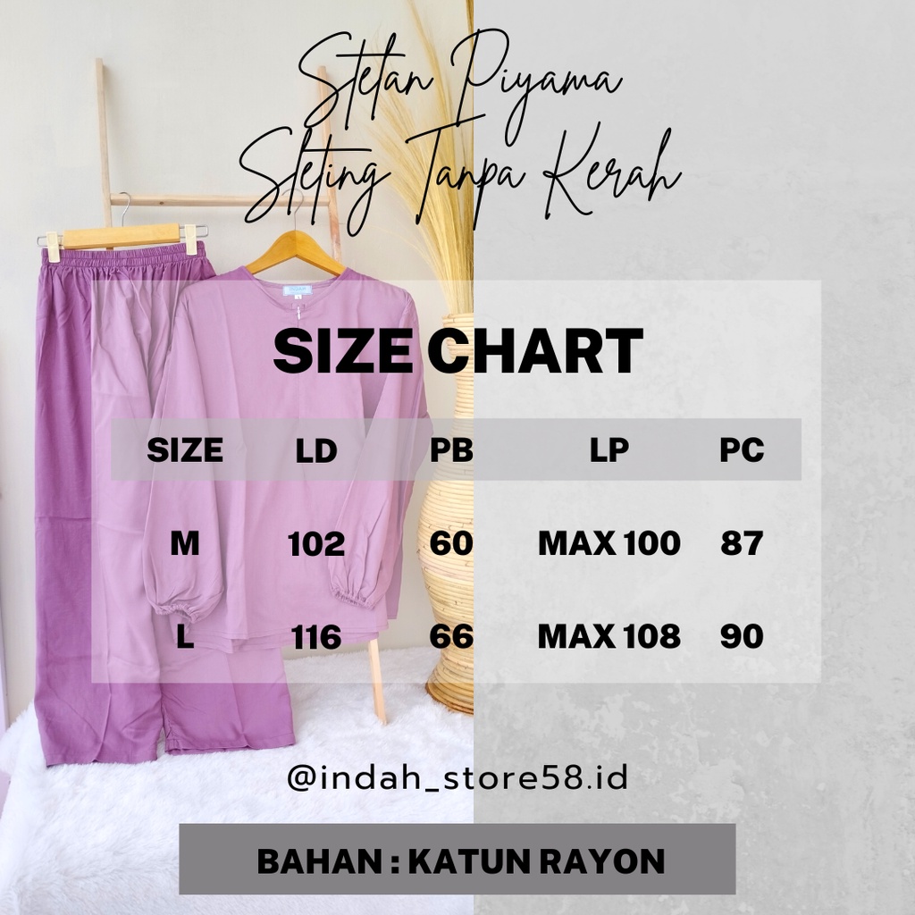 Stelan Piyama Sleting Tanpa Kerah Polos M L XL