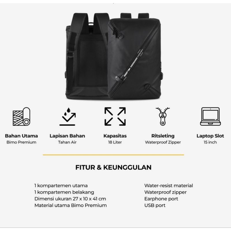 Tas Ransel Kulit Bimo Waterproof - Tas Ransel Pria - Tas Ransel Wanita - Tas Laptop