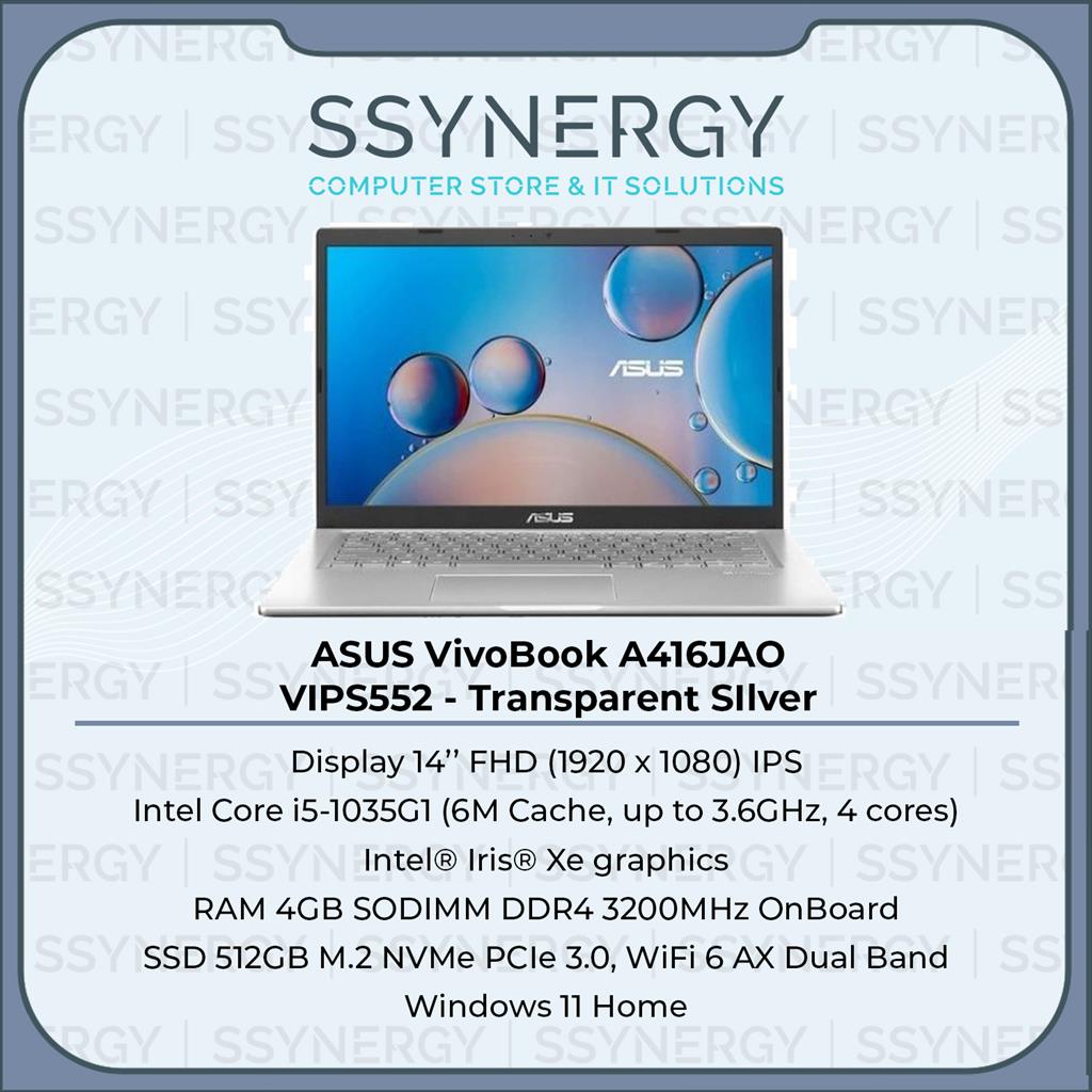 ASUS VivoBook 14 A416JAO VIPS552 i5-1035G1 4GB 512GB SSD W11+OHS