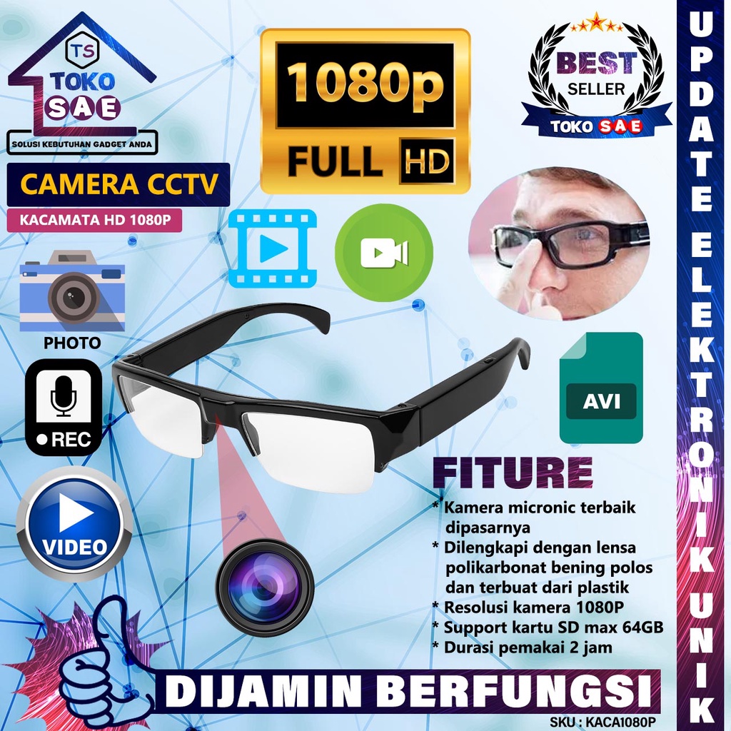 Spy Camera Kacamata Full HD 1080P Kamera Pengawas Pengintai Detektip Glasses Recorder Security Cam S