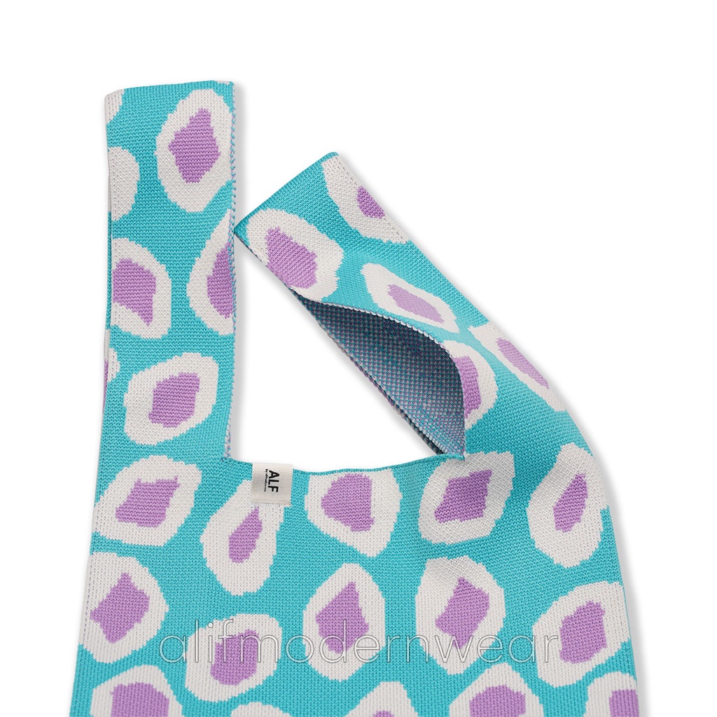 ALIF TAS BELANJA RAJUT POPPIN KNIT GROCERY BAG - POLAR TURQUOISE ( KB-017 )