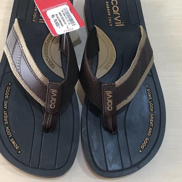 Sendal Jepit Cowok Carvil Original Sandal Japit Pria Carvil EMW - Cokelat, 43