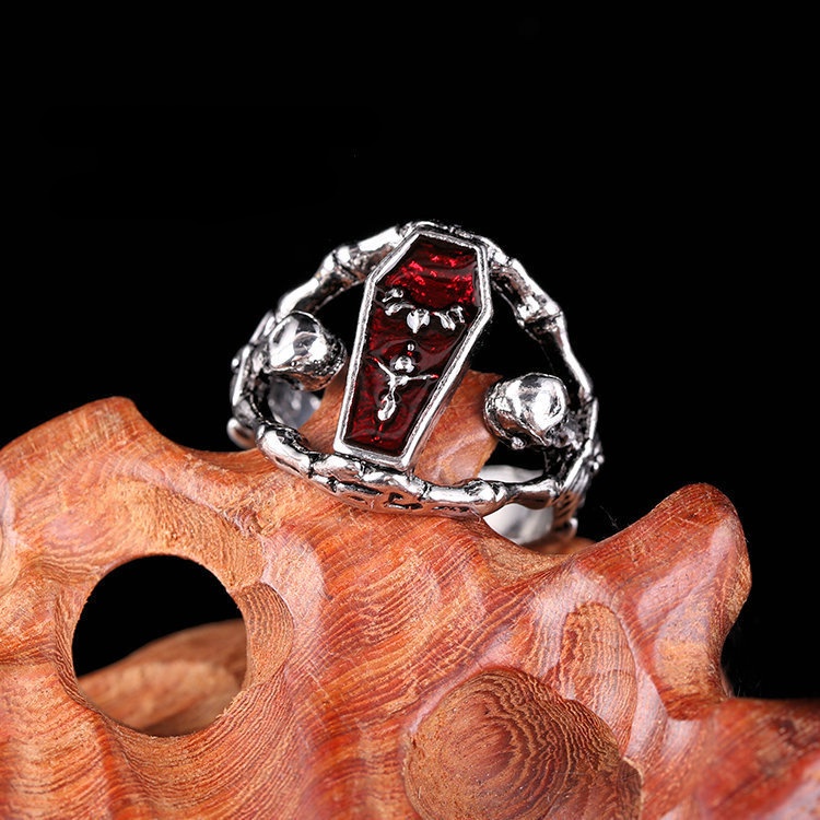 Cincin Bentuk Tengkorak vampire Kelelawar Bahan alloy Gaya punk retro Eropa Amerika Untuk Pria