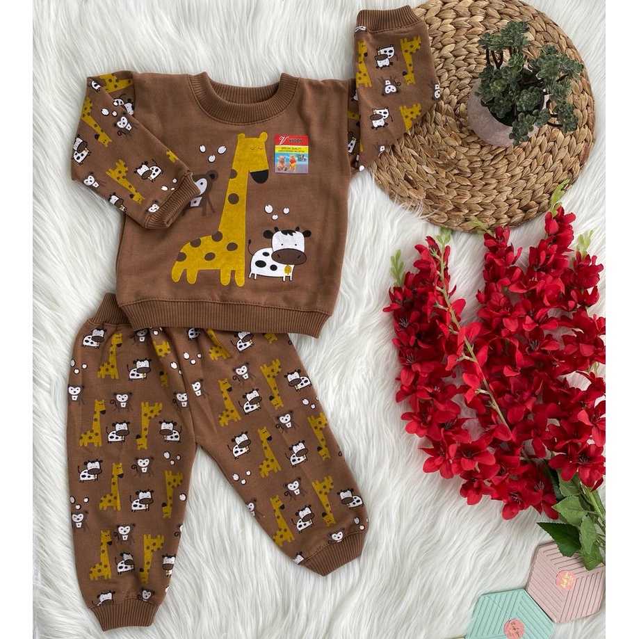 sweater bayi laki laki perempuan lucu murah motif trio hewan setelan 3-18 bulan