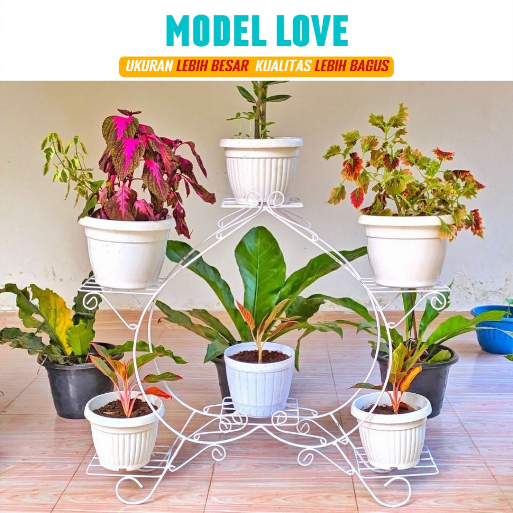 Rak Bunga Susun Besi Minimalis Tempat Pot Tanaman Hias Bunga Model Love Tingkat Standing pot Besi Koplack Store