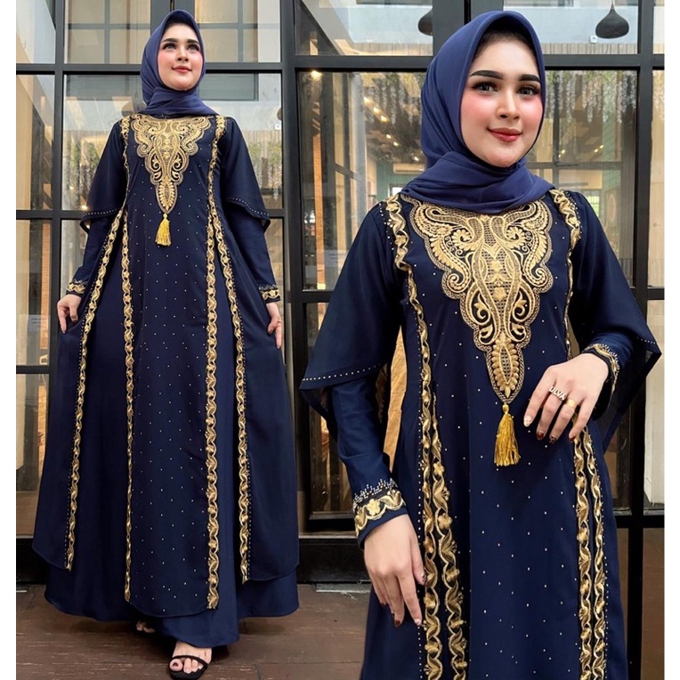 New Abaya Gamis Maxi Dress Arab Saudi Bordir Turki Umroh Dubai Turkey India Wanita Hitam Navy Maroon