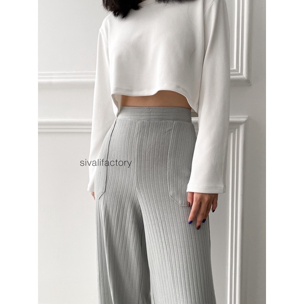 Celana Kulot Knit Highwaist Wanita Loose Pants Kulot Wanita Premium