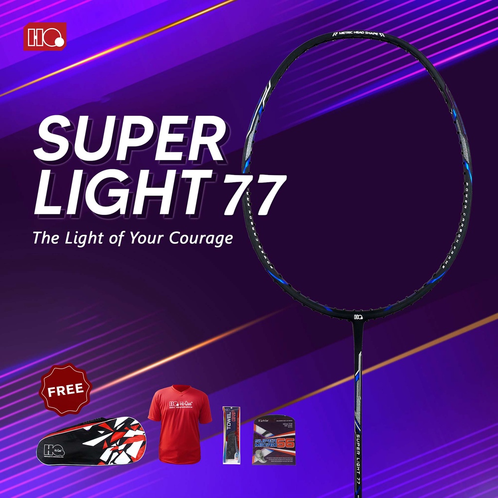 Hi-Qua Raket Badminton Bulutangkis Super Light 32Lbs Free tas, Senar, Grip dan Kaos