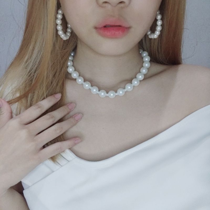 Veronica Pearl Hoops Stud Earrings Circle Anting Lingkaran Mutiara Tusuk Bulat Korean Style Gaya Korea