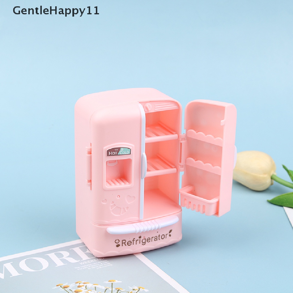 Gentlehappy1:12rumah Boneka Miniatur Pink Kulkas Fridge Freezer Untuk Boneka Kitchen id