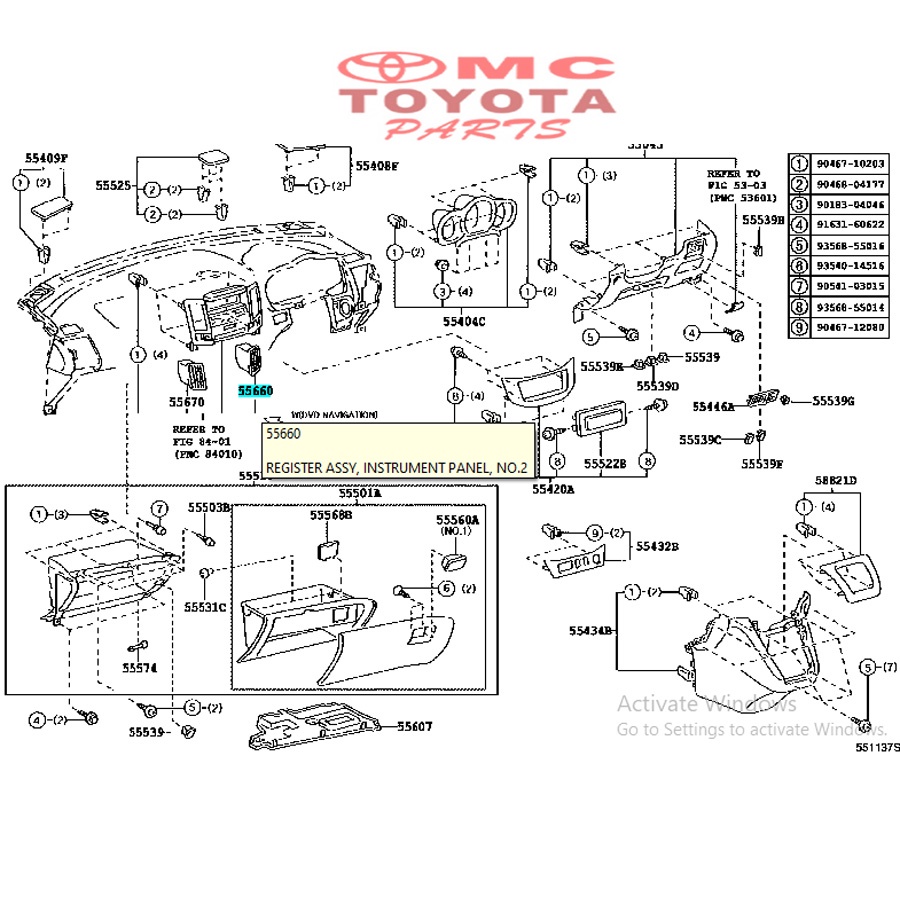 Grille Gril Kisi-Kisi AC Depan Tengah Kanan Harrier 55660-48050