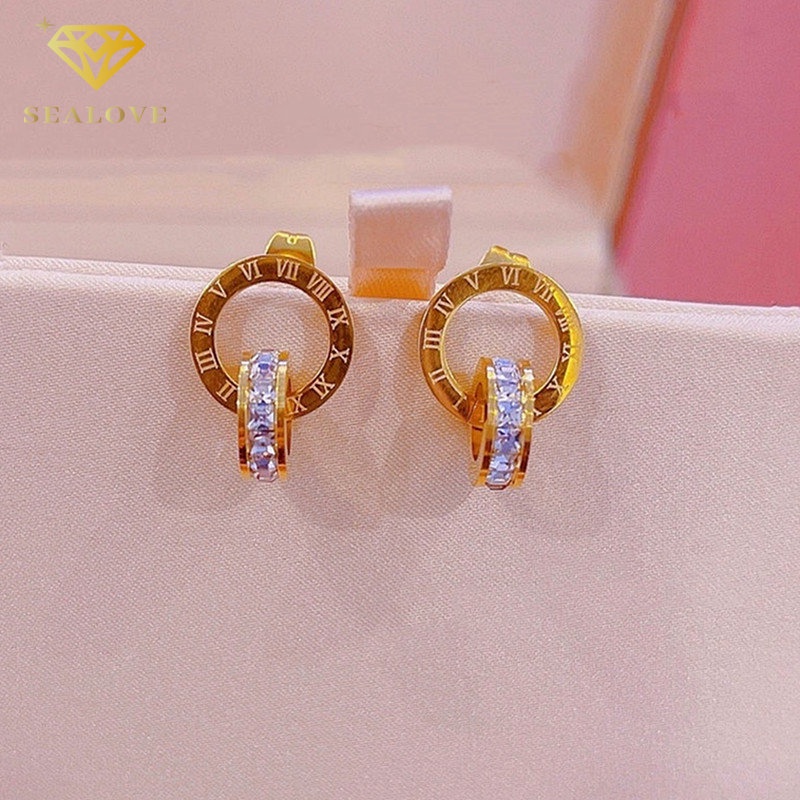 Anting Titanium Wanita Anti karat dan anti alergi, hati, kupu, Bola, semanggi, Daisy, bunga Earrings Aksesoris Korea