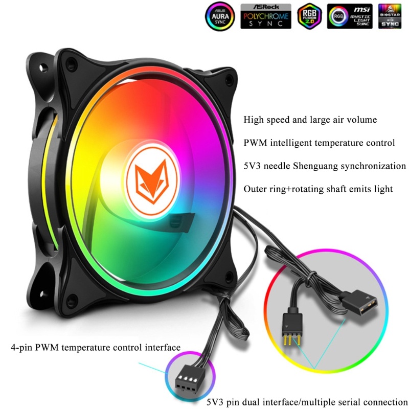 Bt 12cm Case Fan 5v ARGB PWM 3Pin Quiet Chassis Pendingin CPU Cooler Ganti Kipas