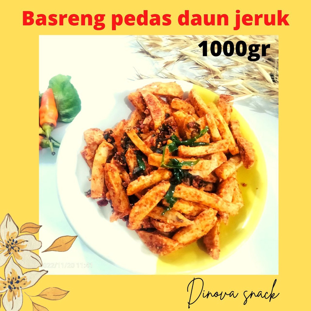 BASRENG PEDAS DAUN JERUK 1000GR basrengg daun jeruk 1 kg snack cemilan pedas