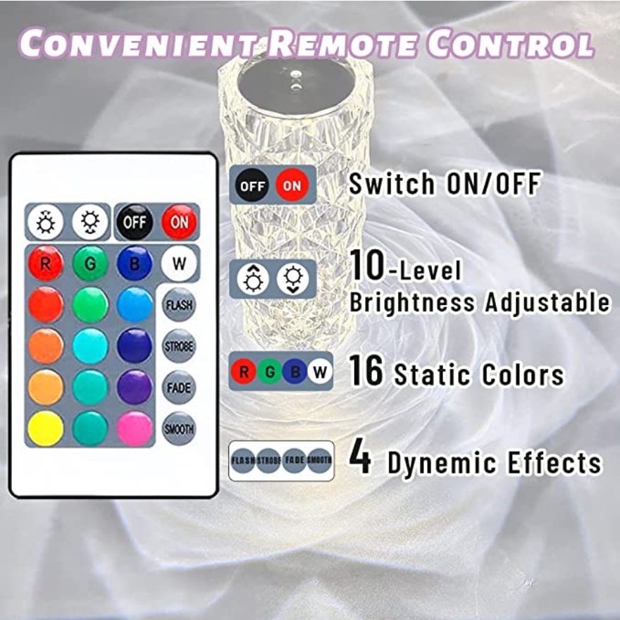16 Warna Sentuh Adjustable RGB Lampu/Lampu Meja Kristal/Romantis Lampu Tempat Tidur/LED Crystal Rose Lampu Hias/Hadiah Lampu/USB Isi Ulang/Romantis Berlian Suasana Lampu Sentuh Lampu Malam