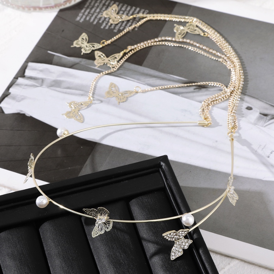 Bando Model Butterfly Aksen Mutiara Dan Berlian Imitasi Bahan Alloy Gaya Korea Untuk Wanita