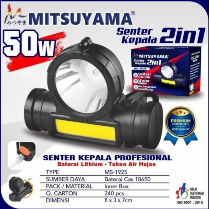 Senter kepala led+cob Mitsuyama Ms-1925 50 watt