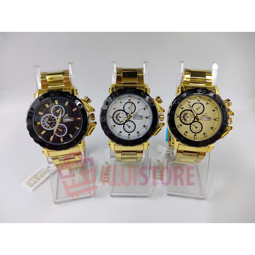 JAM TANGAN ELEGANT MIRETE TANGGAL HARI // MIRETE RANTAI ORIGINAL 100% // JAM TANGAN PRIA RANTAI GOLD