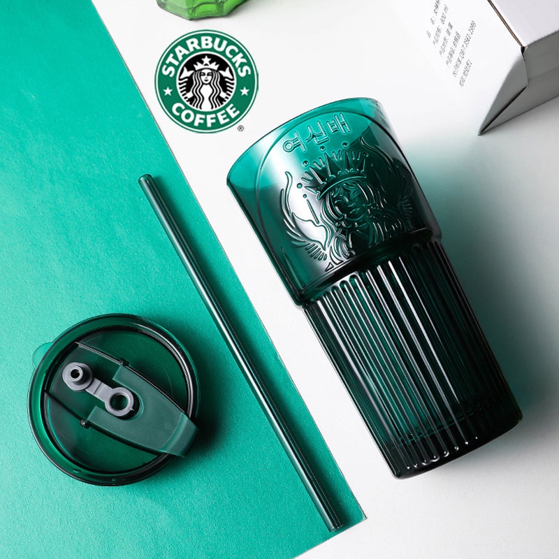 Original 100% 600ML Starbucks Dark Green Goddess Glass High Color Straw Cup Starbucks Tumbler