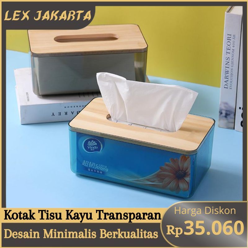 LEXJAKARTA  Kotak Tisu Kayu Transparan Modern Kotak Tisu Plastik Kotak Tempat Tisu Aesthetic Desain Kayu Minimalis Transparan Wadah Tissue Organizer Meja