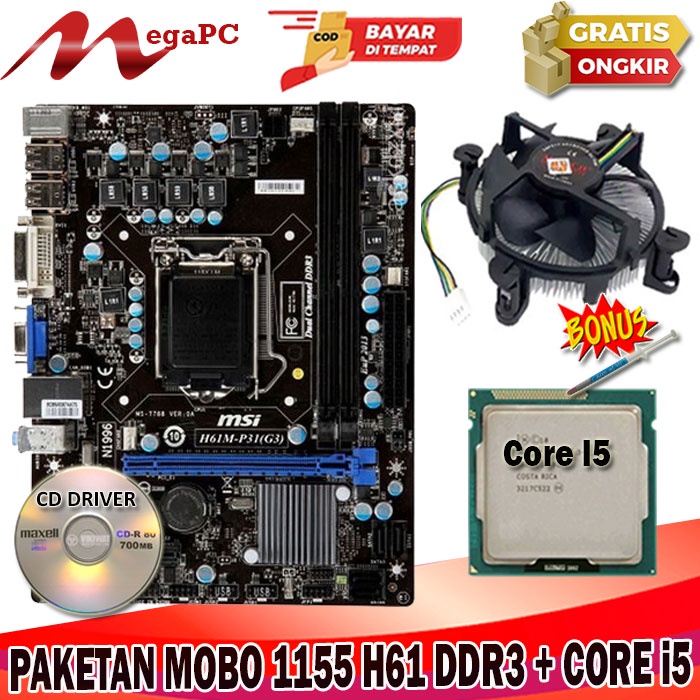 Paket Mainboard LGA 1155 H61 Ddr3 + Core i5 3470 + FAN