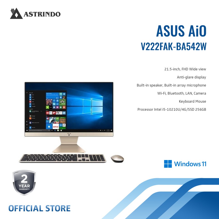 Asus AIO 21.5”/i5-10210U/4G/256G PCIE/FHD/WIN/Black - V222FAK-BA542W