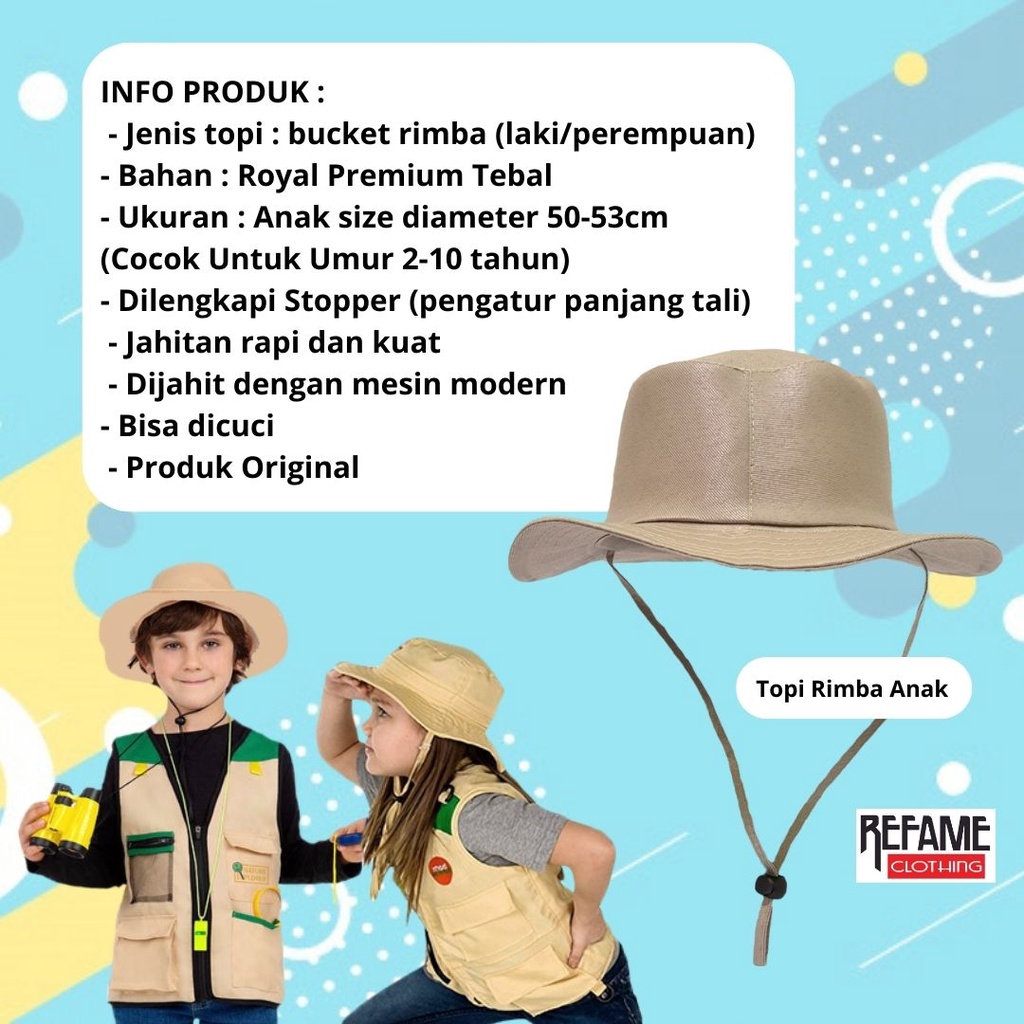 Topi Bucket Safari Rimba Anak TaliLaki Laki Perempuan Umur Usia 1 2 3 4 5 6 7 8 9 10 Tahun Outdoor