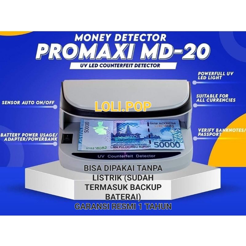 PROMAXI MD-20 LED - DETEKSI UANG / LAMPU UV MONEY DETECTOR UANG MD22 COUNTERFEIT DETECTOR