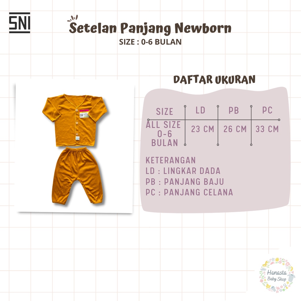 Baju Bayi Newborn Setelan Panjang Polos Baru Lahir Katun 0-6 Bulan