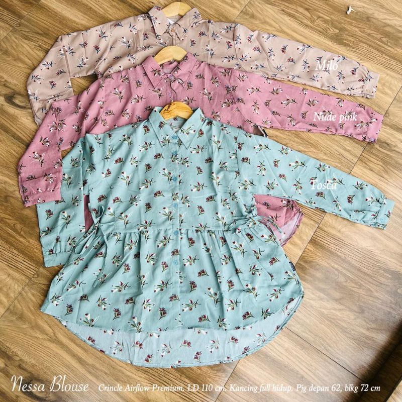 Blouse Crincle Motif Bunga Allsize  -NESSA BLOUSE //JF526