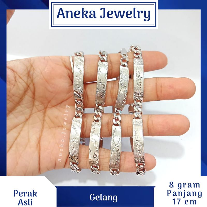 Gelang Plat Ukir Doff, Perak 925, Sepuh Emas Putih