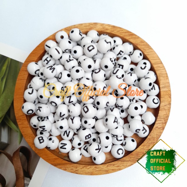 Manik Manik Huruf Bola Mote Abjad Bulat Round Bahan Craft &amp; DIY