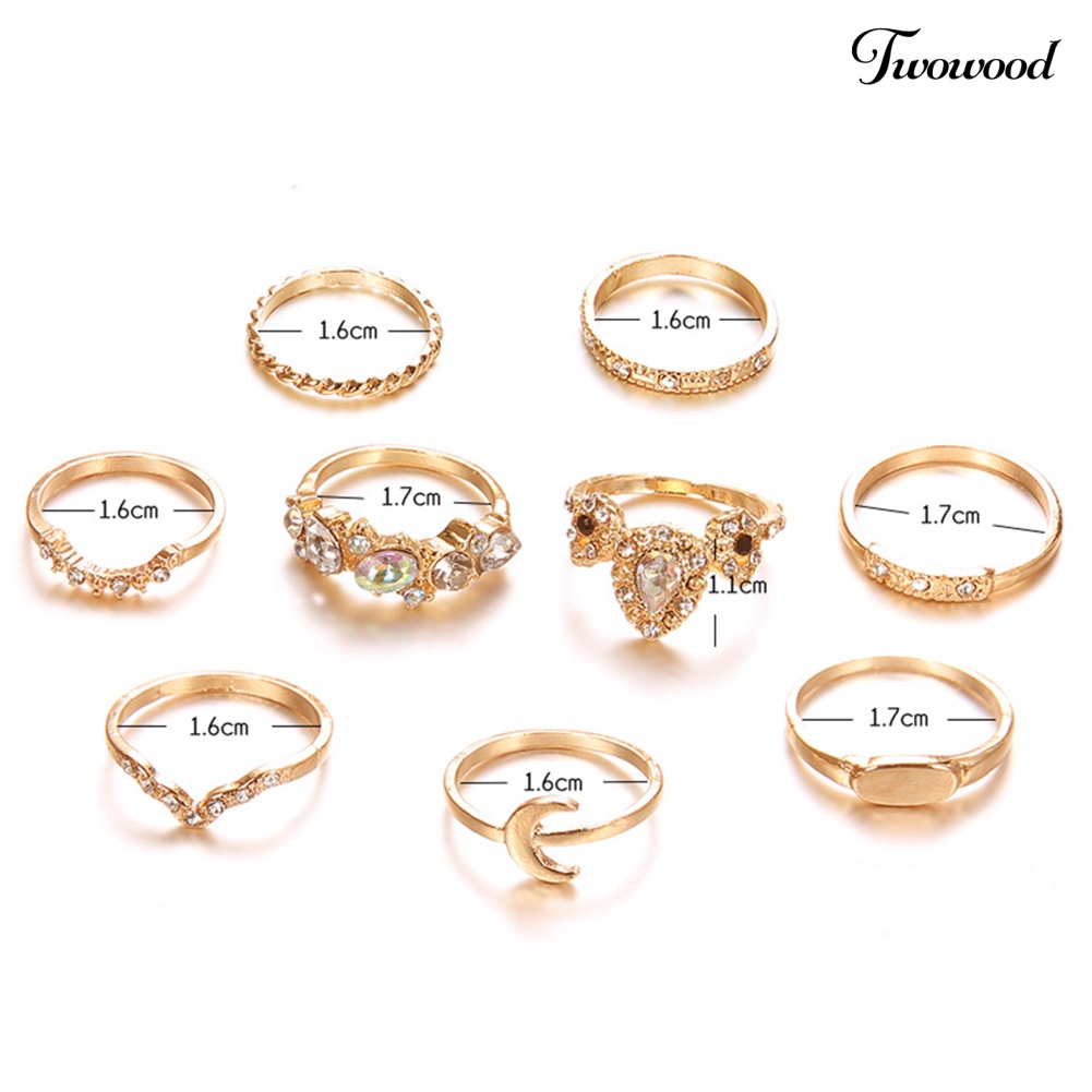 9pcs / Set Cincin Knuckle Midi Desain Mahkota Bulan Aksen Berlian Imitasi Gaya Bohemian Untuk Wanita