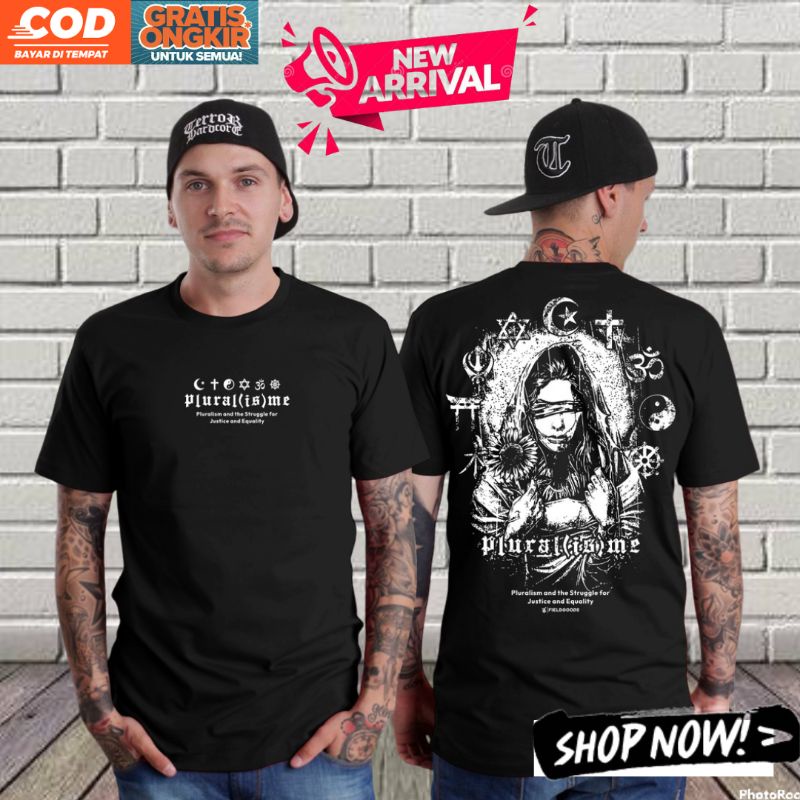 Baju Distro Pria Pluralisme Kaos Motif Saling Menghargai Pakaian Cowok Humanity T-shirt Pluralisme O