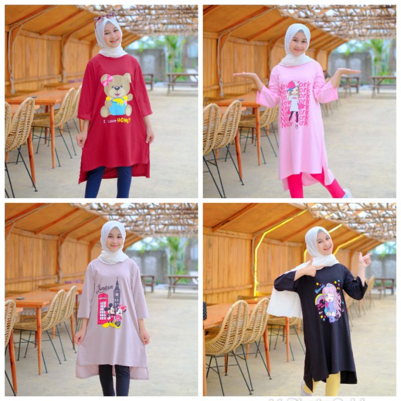 Setelan Anak Perempuan Terbaru Set long Dress Plus Legging Glamoas