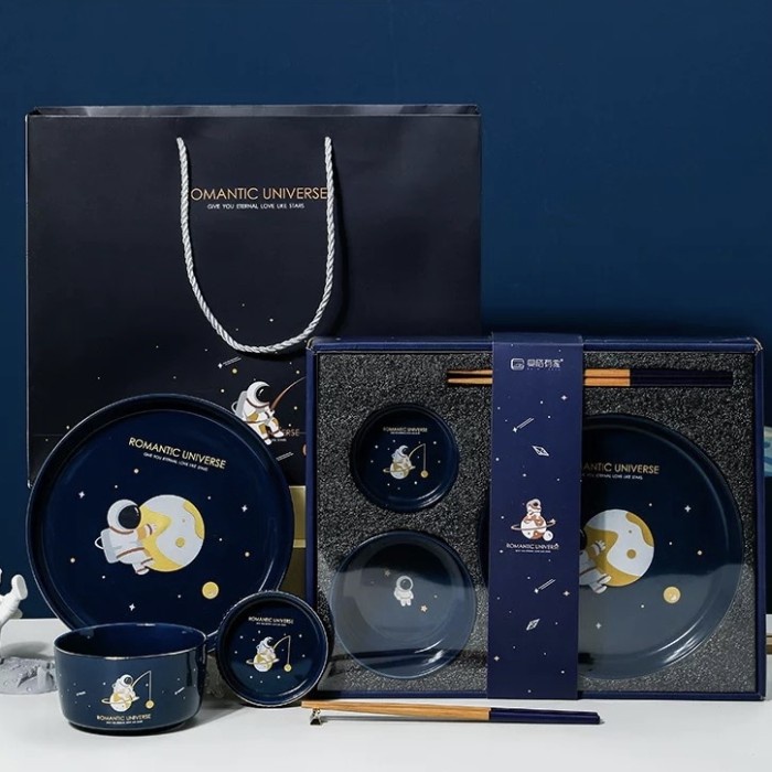 

(COD) Astro Gift set / hampers souvenir kado keramik piring mangkok astronot