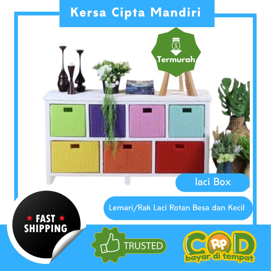 Lemari Laci Rotan Sintetis Laci Besar dan Kecil / Rak Laci Rotan Sintetis Besar 7 Laci/Kersa Cipta M