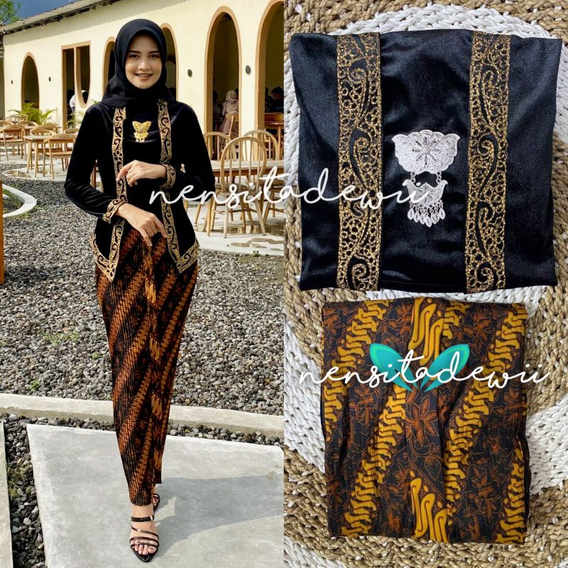 [1 SET] Kebaya Bordir + Rok Plisket / Model Ajeng, Kd : DHT02/PK