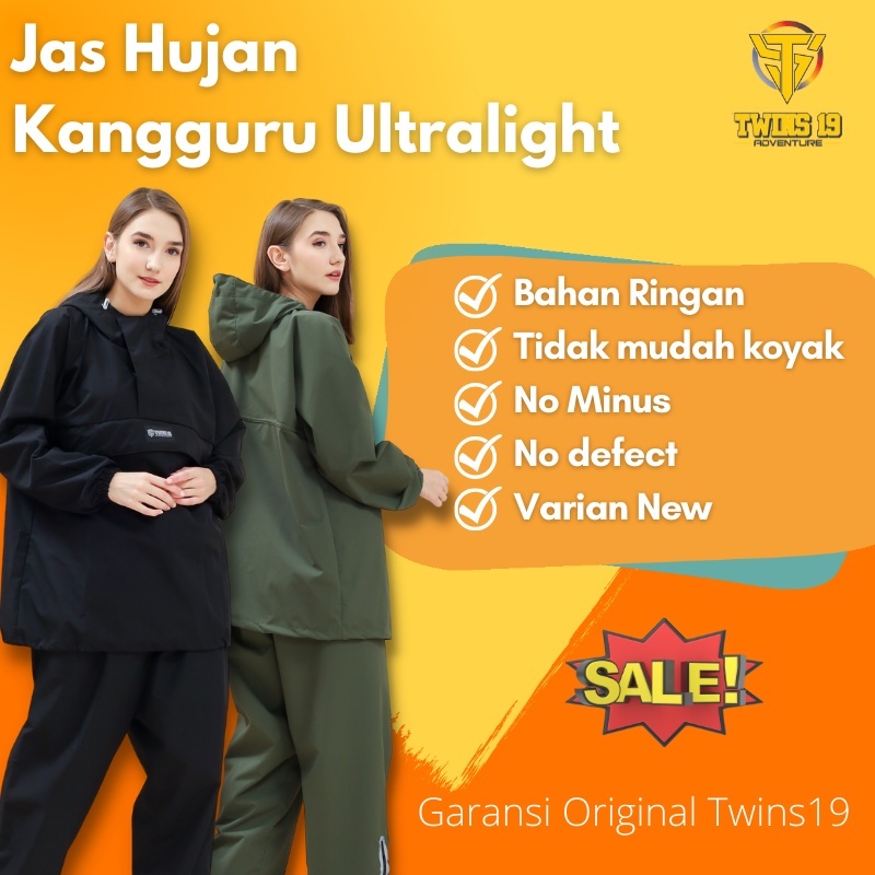 Jas Hujan Ultralight TWINS19 Jas Hujan Saku Kangguru Pria Wanita Dewasa Anti Air Bahan Taslan Import Raincoat Outdoor