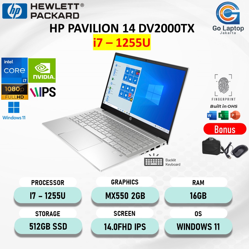 Jual Laptop Hp Pavilion 14 Dv2000tx I7 1255u Mx550 2gb 16gb 512ssd 140fhd Ips Windows11 Ohs 4711