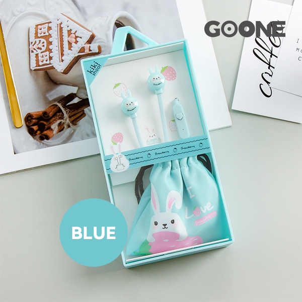 GOONE Earphone Gambar Kelinci Lucu Ear Earbuds Headset Awet Headset Universal iOS Android Warna Pink Biru Hitam