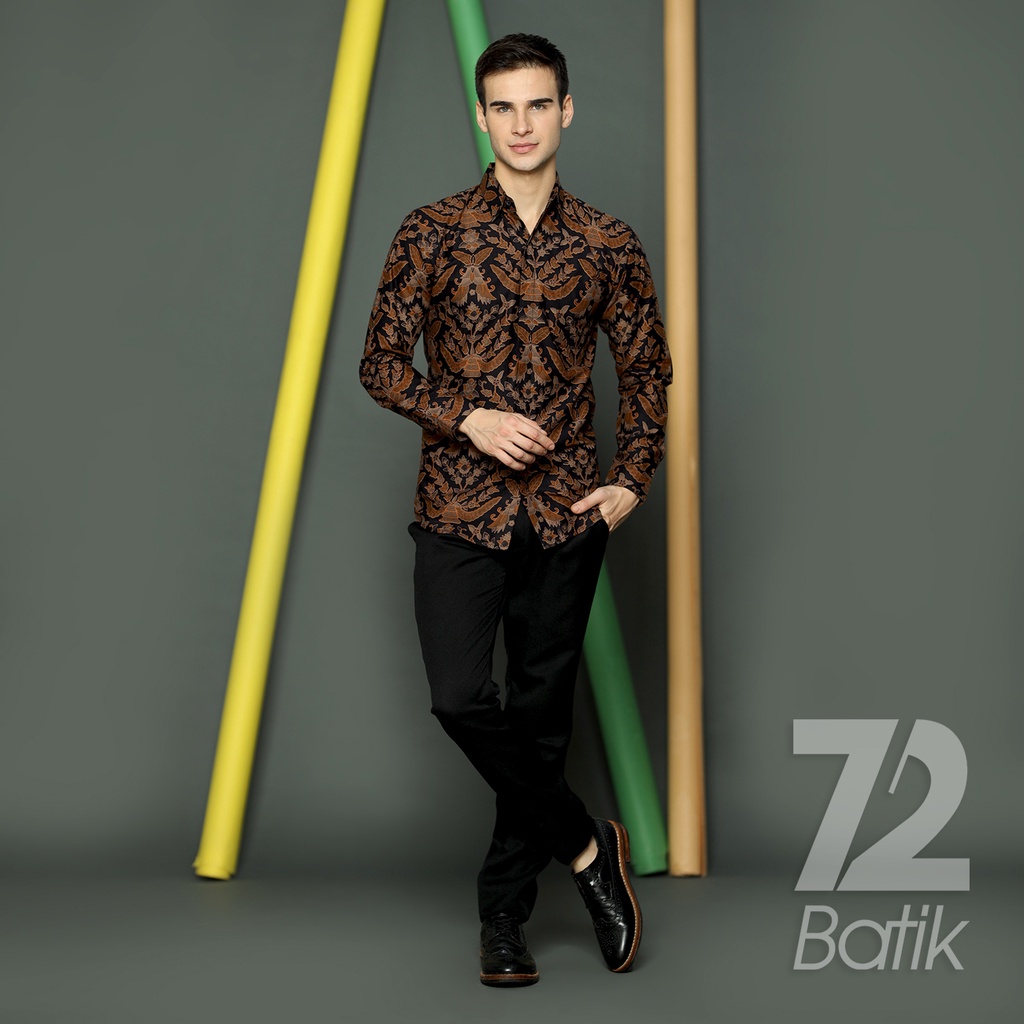 BATIK PRIA LENGAN PANJANG Kemeja Hem Slimfit Premium Warna Hitam 722663 CAP 72 - Baju Kemeja Atasan Pakaian Setelan Batik Pria Cowok Laki Laki Remaja Keluarga Kantor Lengan Panjang Modern Slimfit Slim Fit Premium Kekinian